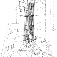Tour Carrée - Escalier intérieur, croquis - par V.Chapal, Architecte DPLG